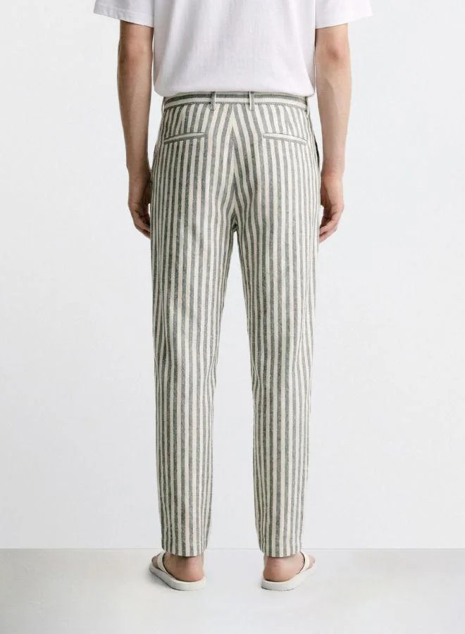 The Indian Garage Co Men Loose Fit Vertical Striped Cross Pocket Mid-Rise Trousers